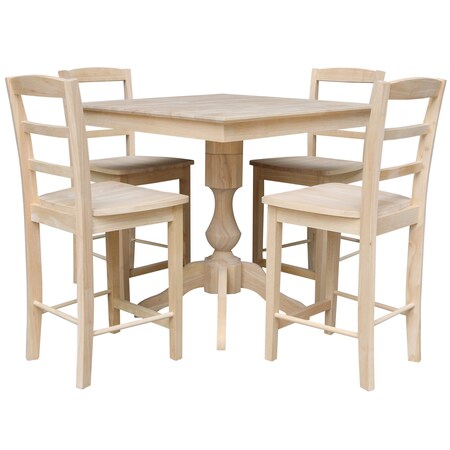 International Concepts 36 in. x 36 in. Square Top Pedestal Table  With 4 Counter Height Stools Set of 5 K-3636TP-11B-S402-4